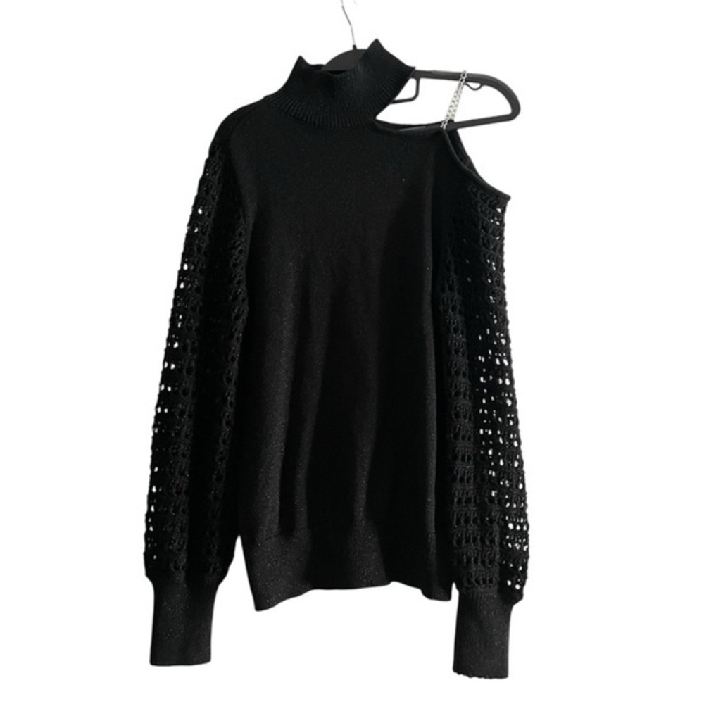 New York & Company Black Cold Shoulder Sweater Cutout Knit Size M
